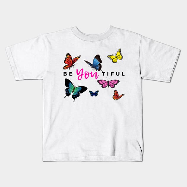 BeYOUtiful Butterfly Beauty Kids T-Shirt by Hypnotic Highs